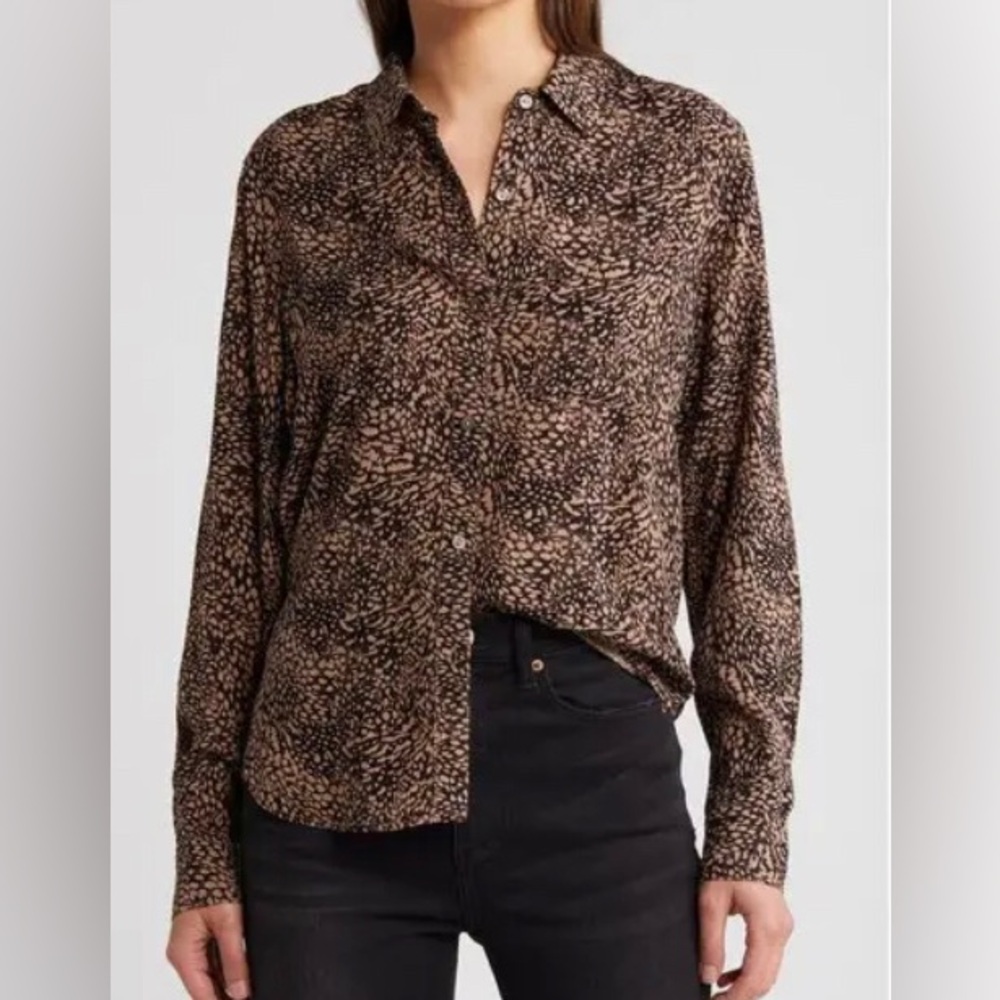 Rails Josephine Desert Lynx Black and Tan Top Shirt Size M